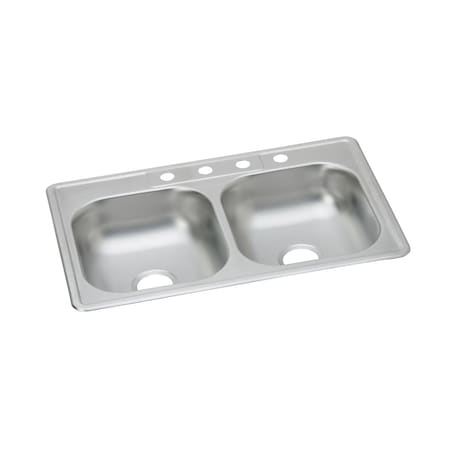 Elkay Dayton Stainless Steel 33 X 21-1/4 X 6-1/16 Equal Double Bowl Top Mount Sink K233213